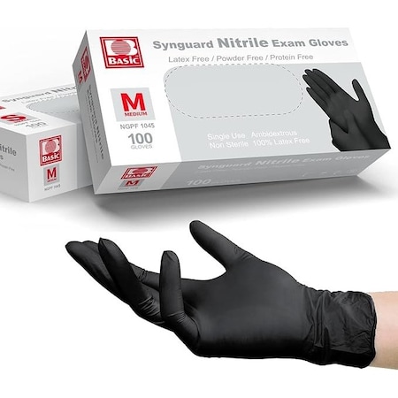 Basic Disposable Gloves, Nitrile, 5 mil, Latex-Free, Powder-Free, Black, M, es of 100, PK100 Blk5NitrileMB